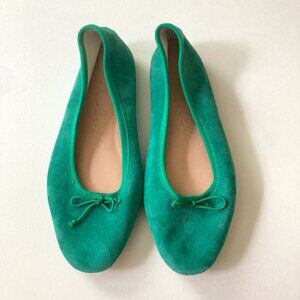 J CREW Zoe Bow Ballet Flats Shoes size 6.5 Kelly Green Suede Leather